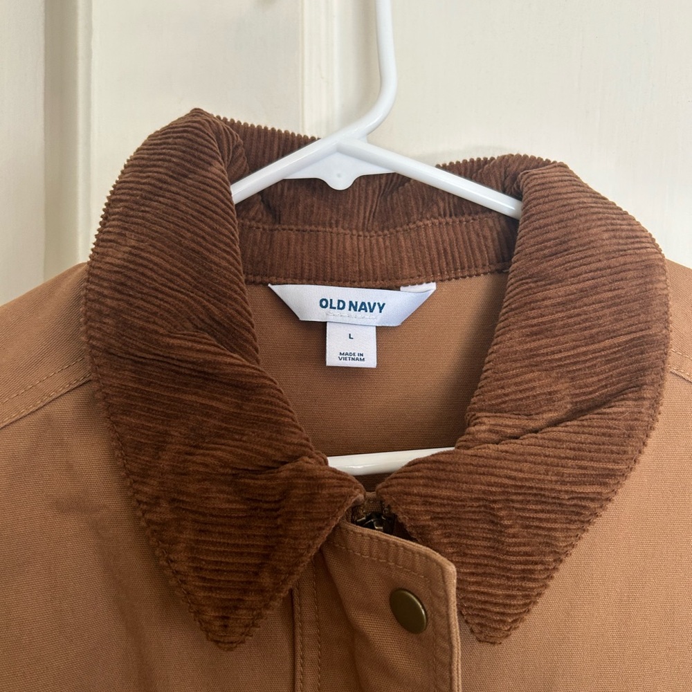 Old Navy Tan Barn Jacket with Corduroy Collar - Picture 2 of 5